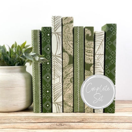 Green Linen Covered Books for Home Decor
