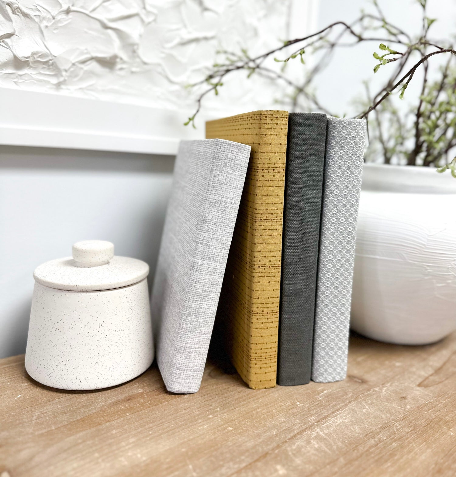 Linen Covered Books for Shelf Decor, Home Decor for Living Room, Yellow Home Decor