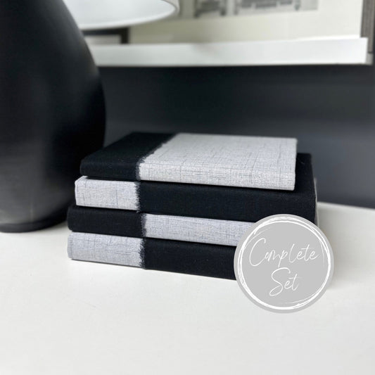 Gray and Black Fabric Covered Books, Modern Mantel Decor, Gray Shelf Decor
