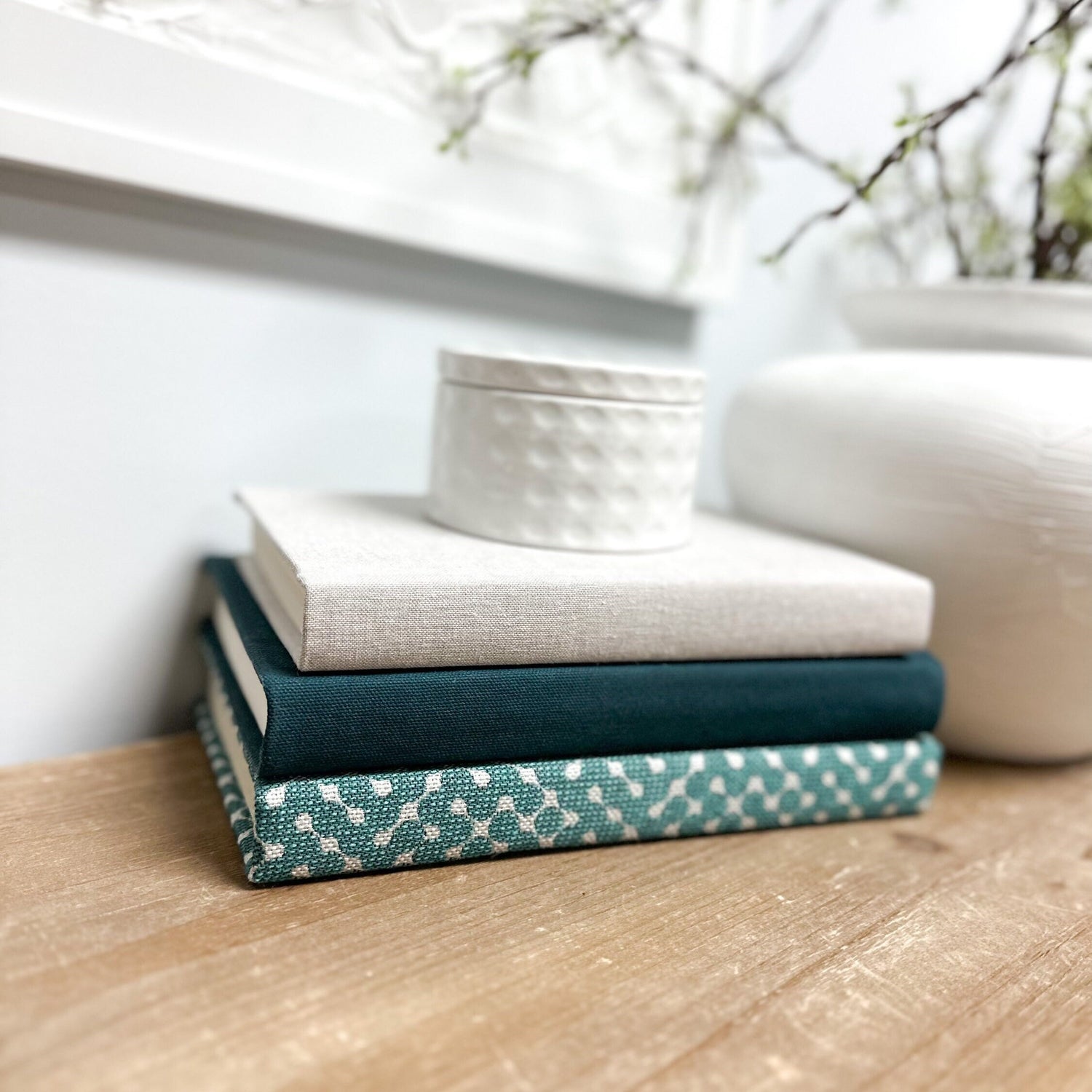 Turquoise Books for Home Decor, Linen Covered Books, Living Room Decor, Coffee Table Decor