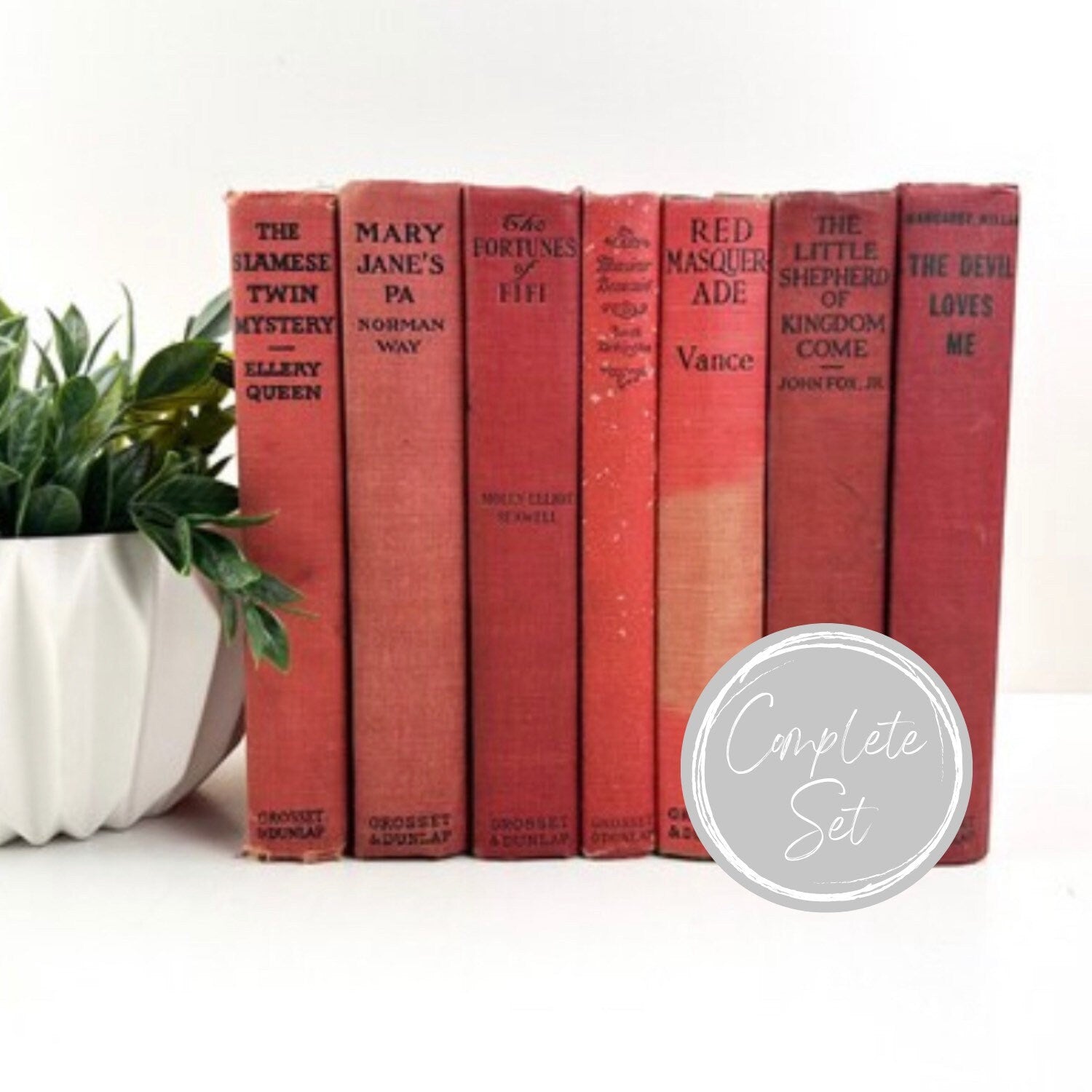 Red Books by Color, Vintage Home Decor, Old Books for Decorating