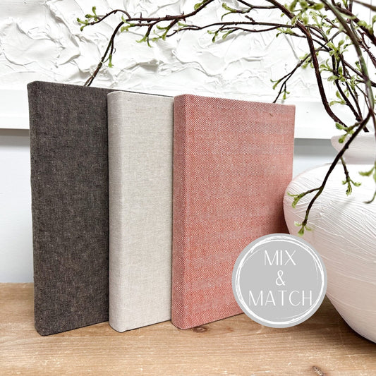 Linen Covered Books for Bookshelf Decor