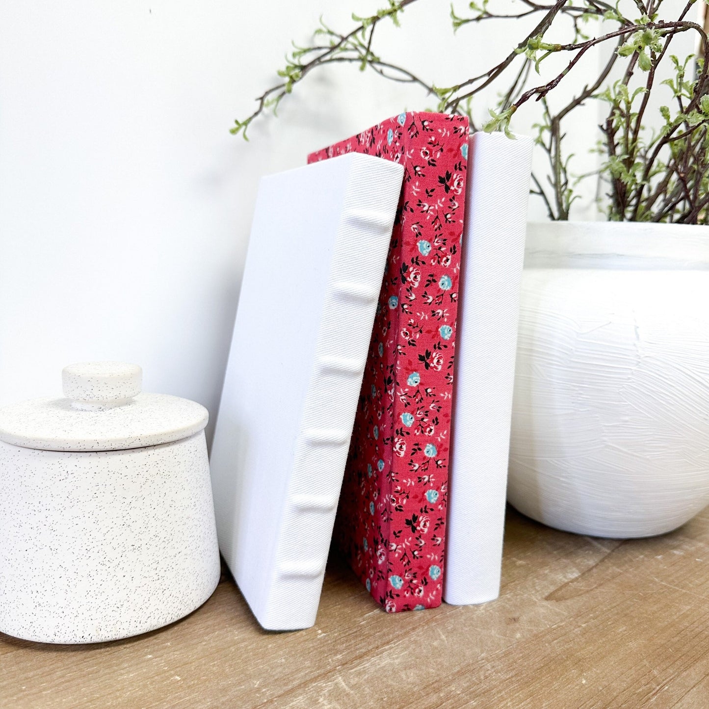 Books by Color, Fabric Covered Books, Farmhouse Style, Red Home Decor