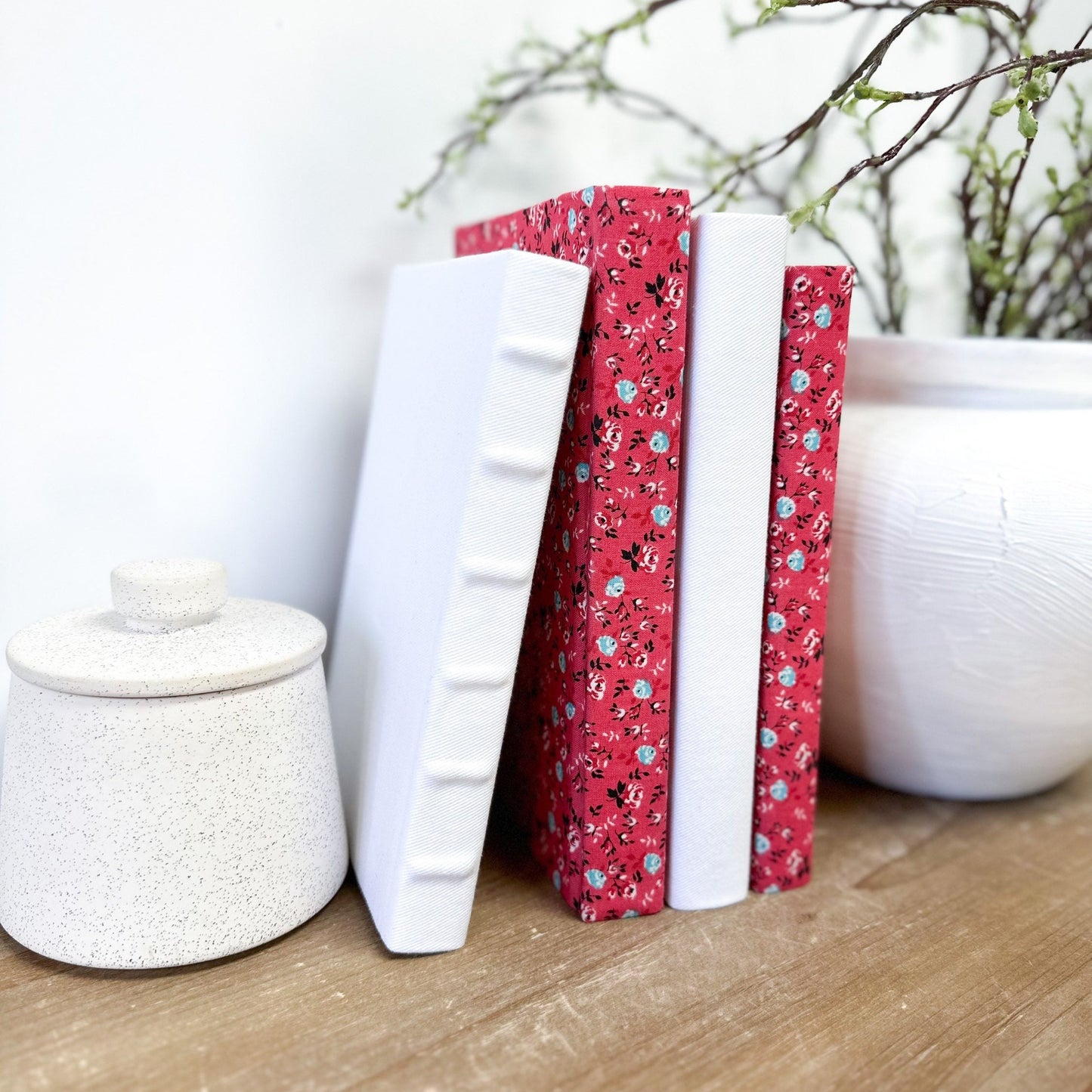 Books by Color, Fabric Covered Books, Farmhouse Style, Red Home Decor