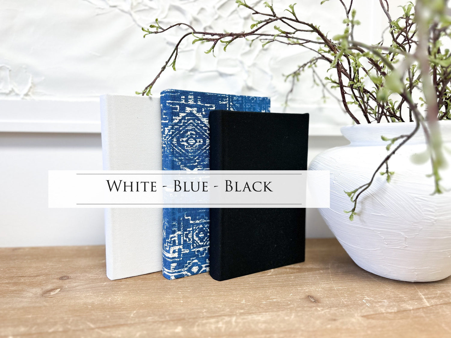 Blue Decorative Books, Fabric Covered Books, Book Decor, Modern Decor