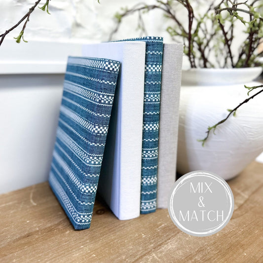 Blue and White Decorative Books, Shelf Decor, Mantel Decor, Fabric Covered Books