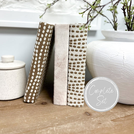 Brown Fabric Covered Books, Shelf Accessories, Modern Home Decor, Designer Books, Neutral Home Decor
