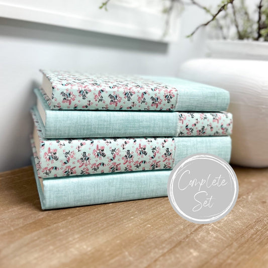 Linen Covered Books, Floral Home Decor, Shelf Decor, Home Design