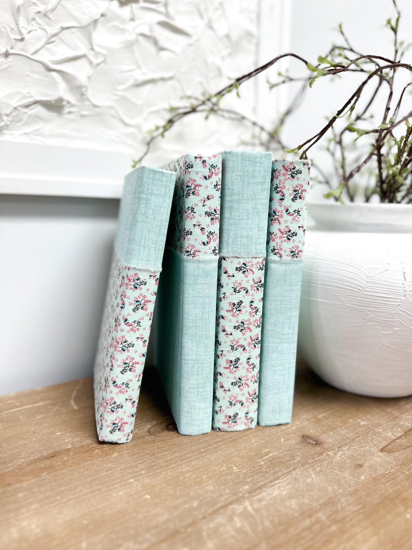 Linen Covered Books, Floral Home Decor, Shelf Decor, Home Design
