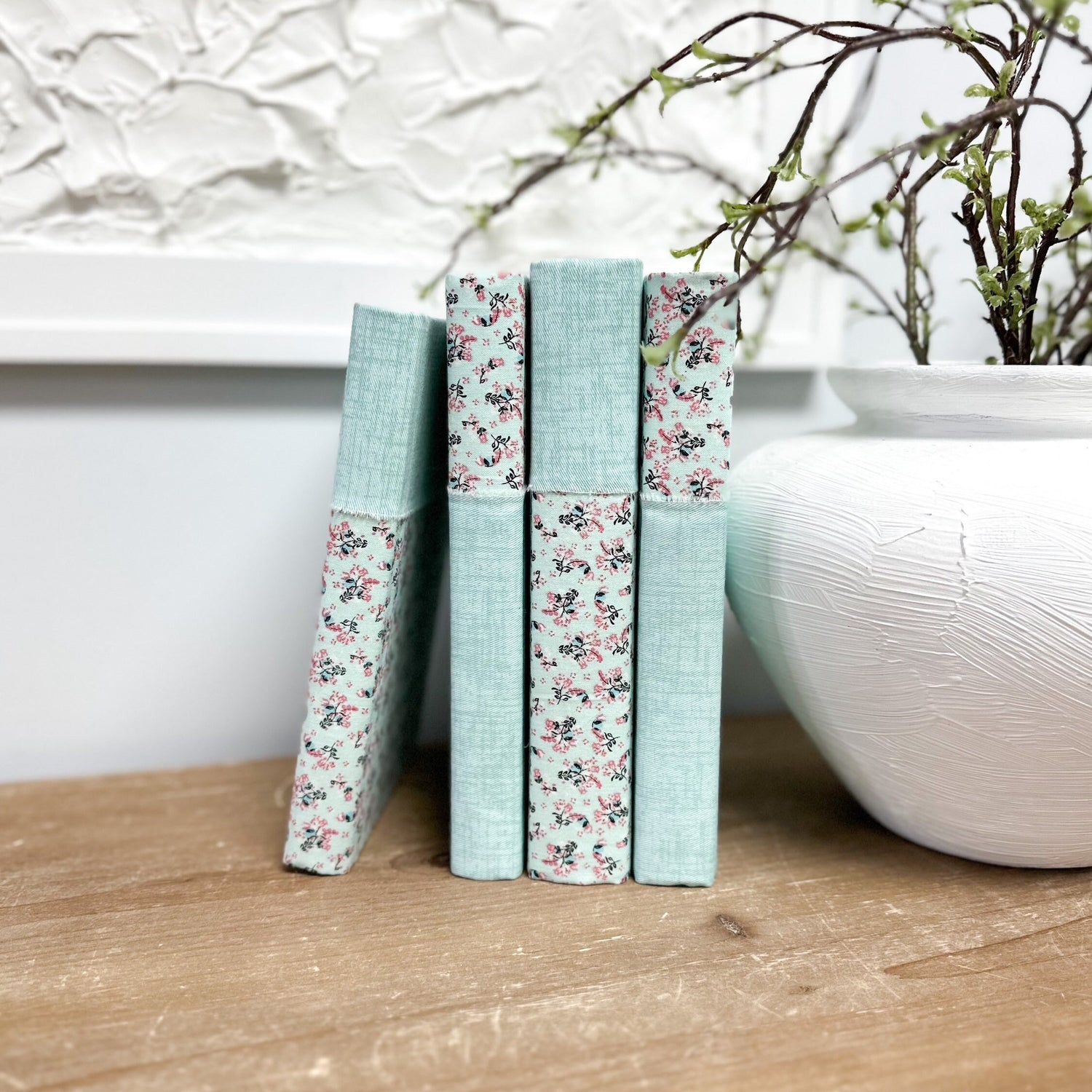 Linen Covered Books, Floral Home Decor, Shelf Decor, Home Design
