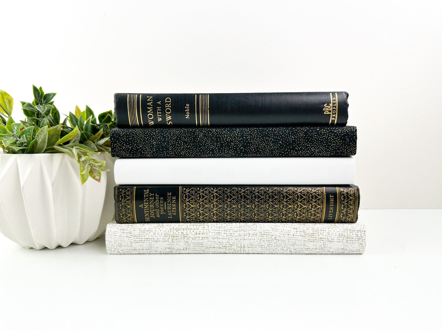 Black and White Decorative Books, Shelf Decor, Modern Home Decor