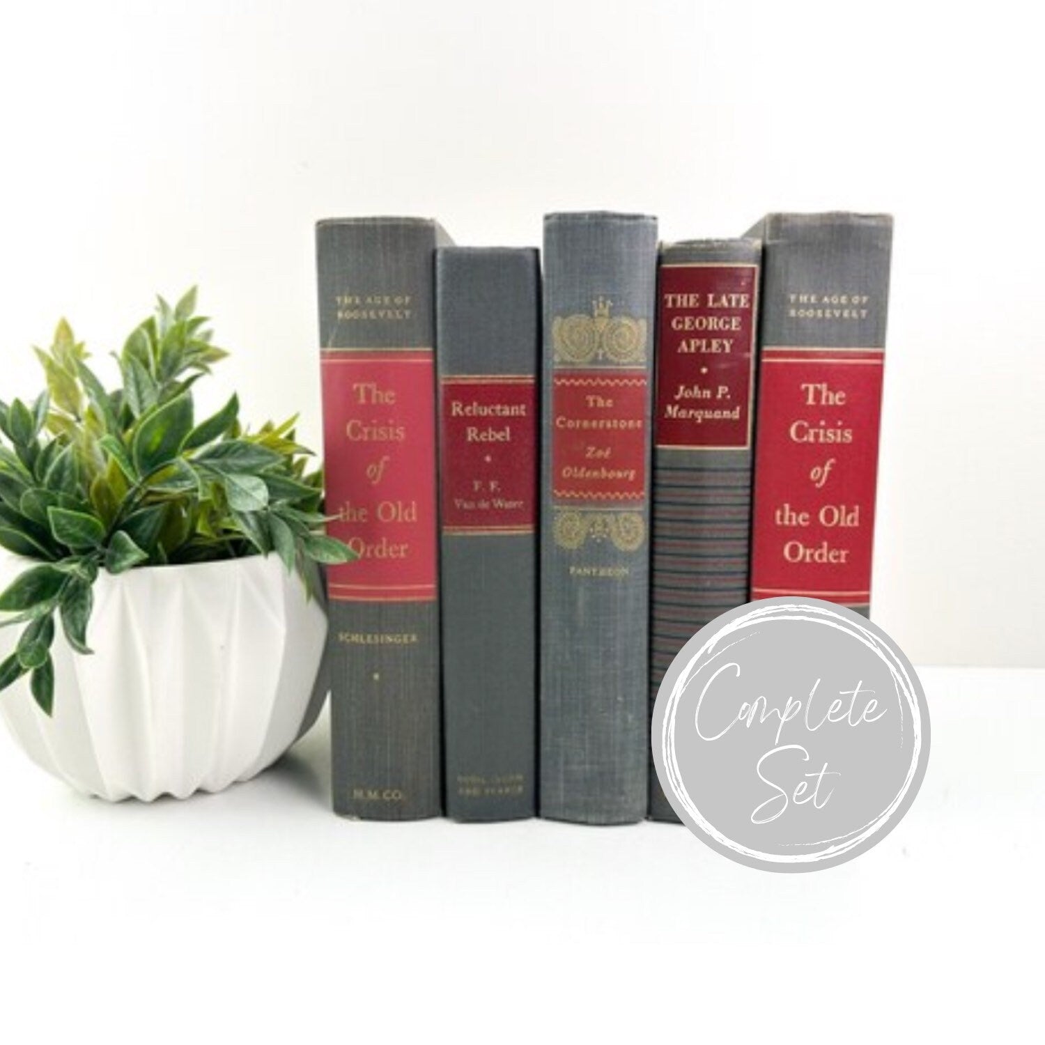 Book Bundle, Shelf Accessories, Red Books for Home Decor, Vintage Book Stack