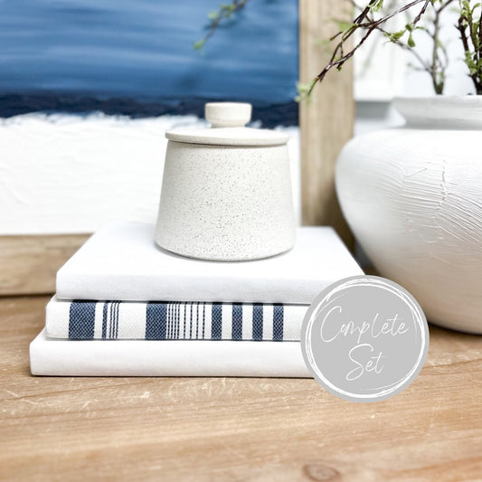 Books for Home Decor, Linen Covered Books, Blue Shelf Decor, Nautical Decor