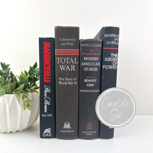 Black and Red Decorative Books, Black Shelf Decor, Vintage Books for Decor