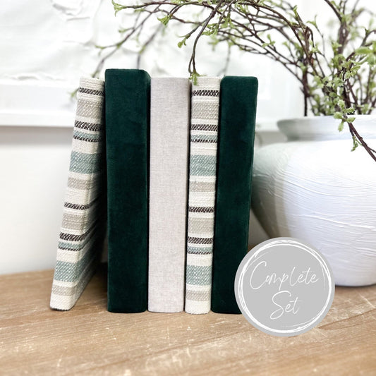 Linen Covered Books, Decorative Books, Green Velvet Designer Books