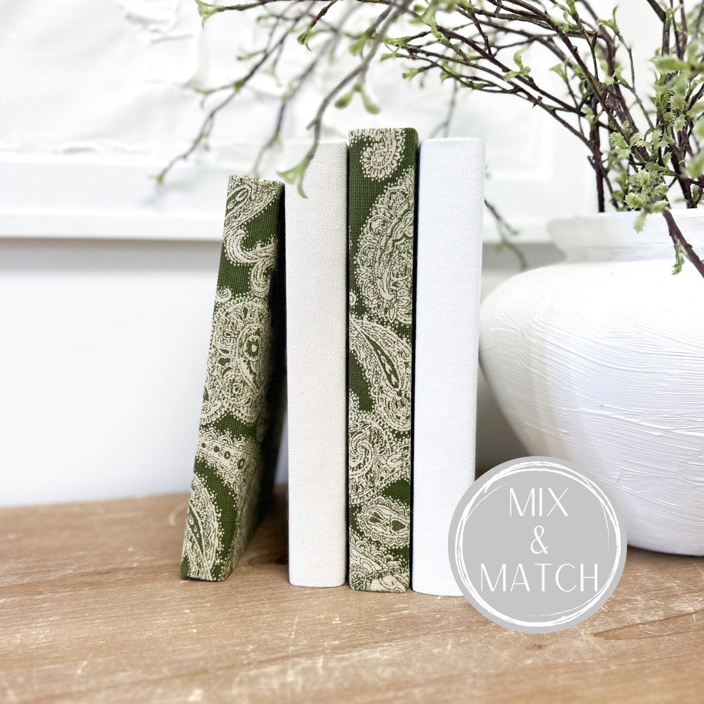 Linen Covered Books, Decorative Books for Home Decor, Bookshelf Decor
