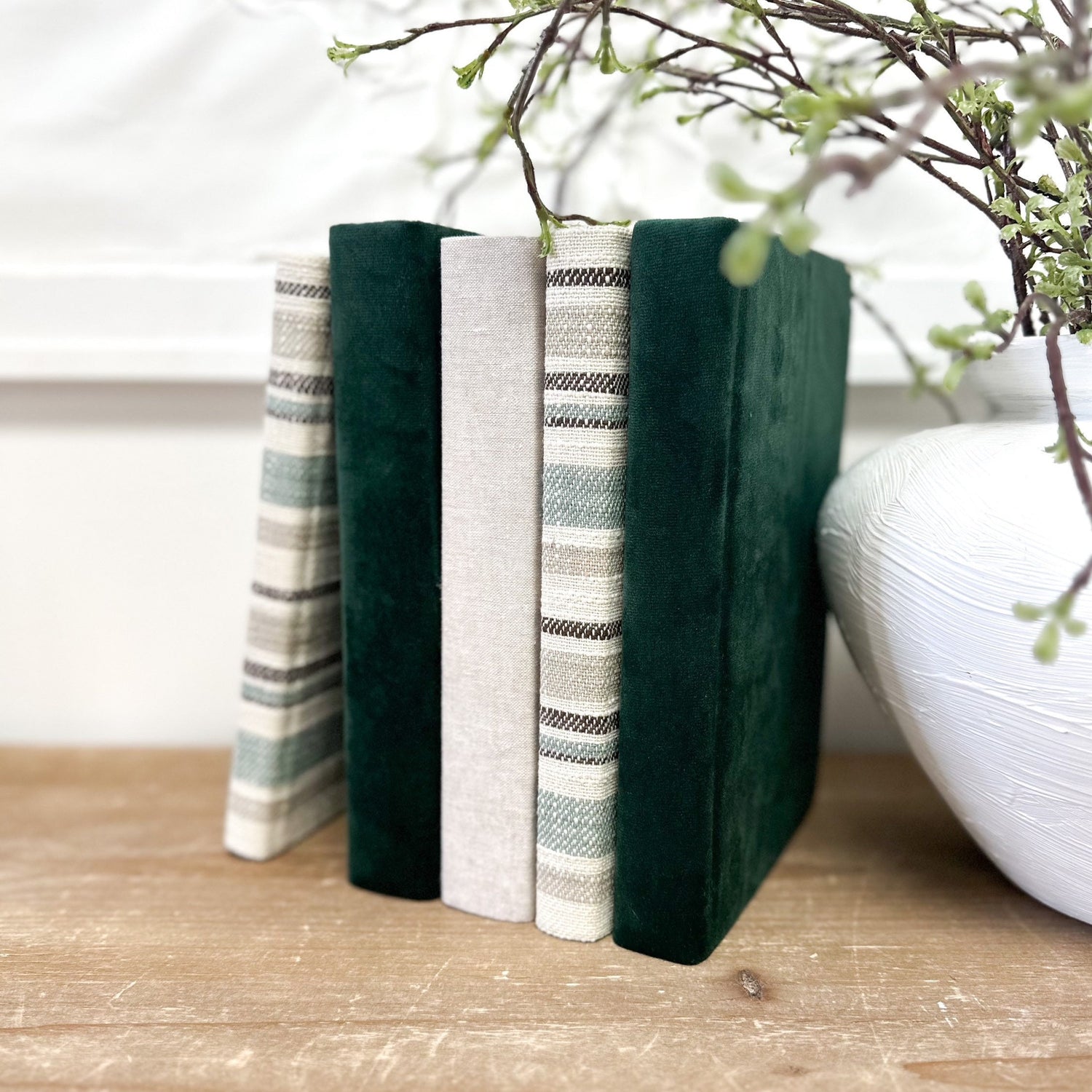 Linen Covered Books, Decorative Books, Green Velvet Designer Books