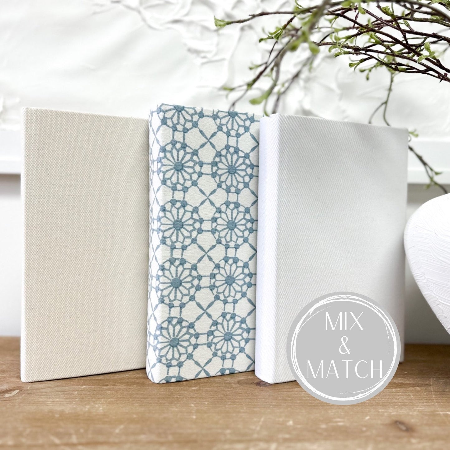 Blue Home Decor, Blue Decorative Books, Coastal Decor, Blue and Linen Shelf Decor, Book Bundle