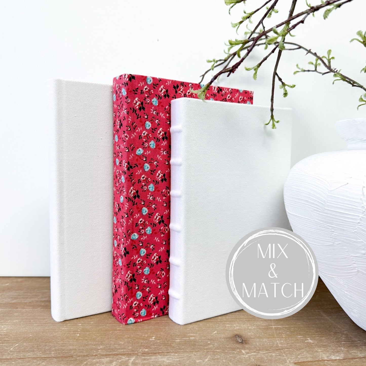Books by Color, Fabric Covered Books, Farmhouse Style, Red Home Decor