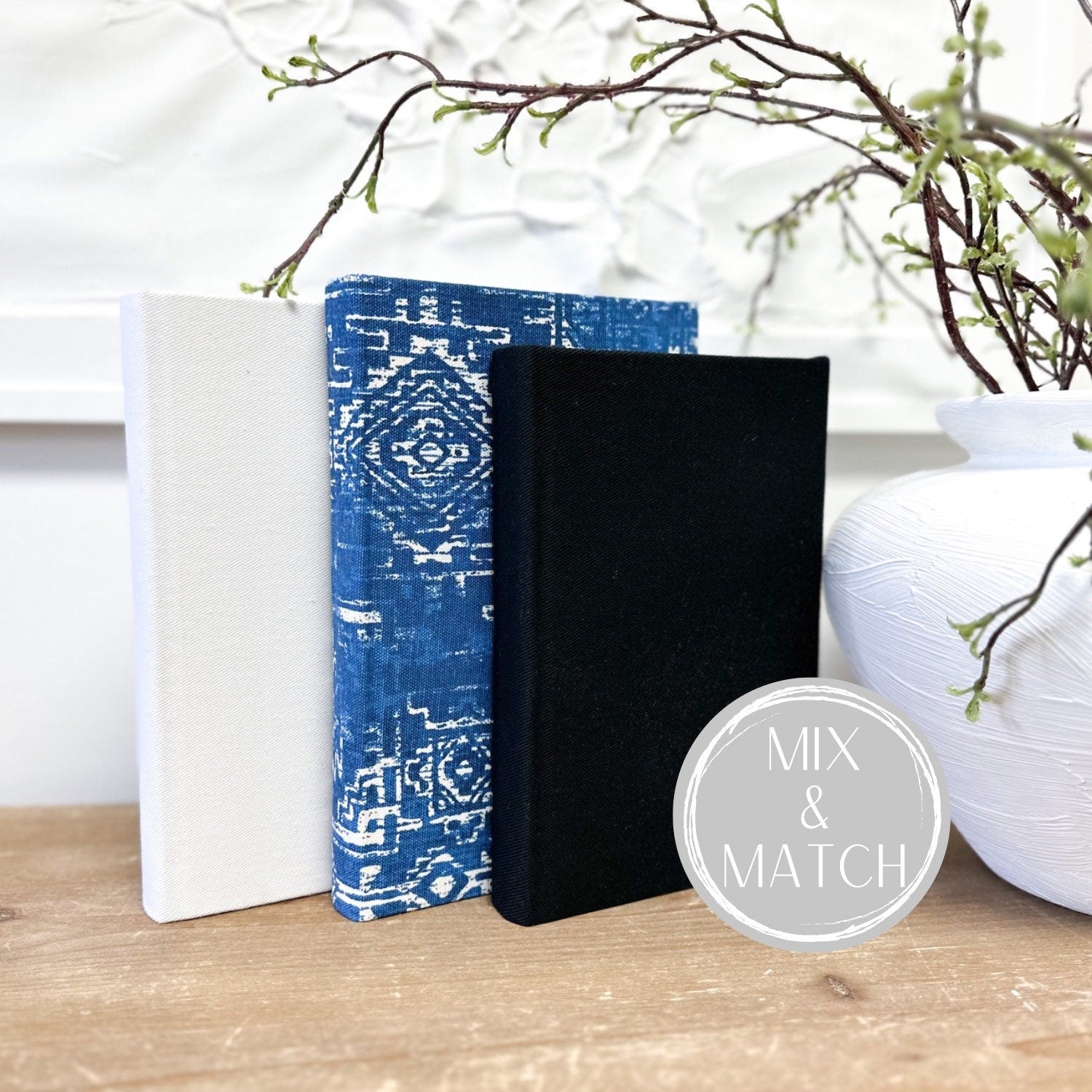 Blue Decorative Books, Fabric Covered Books, Book Decor, Modern Decor