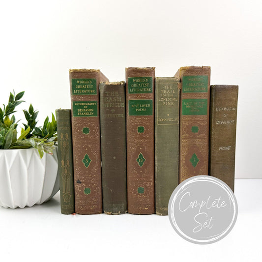 Book Bundle, Green and Brown Books for Living Room Decor, Farmhouse Decor