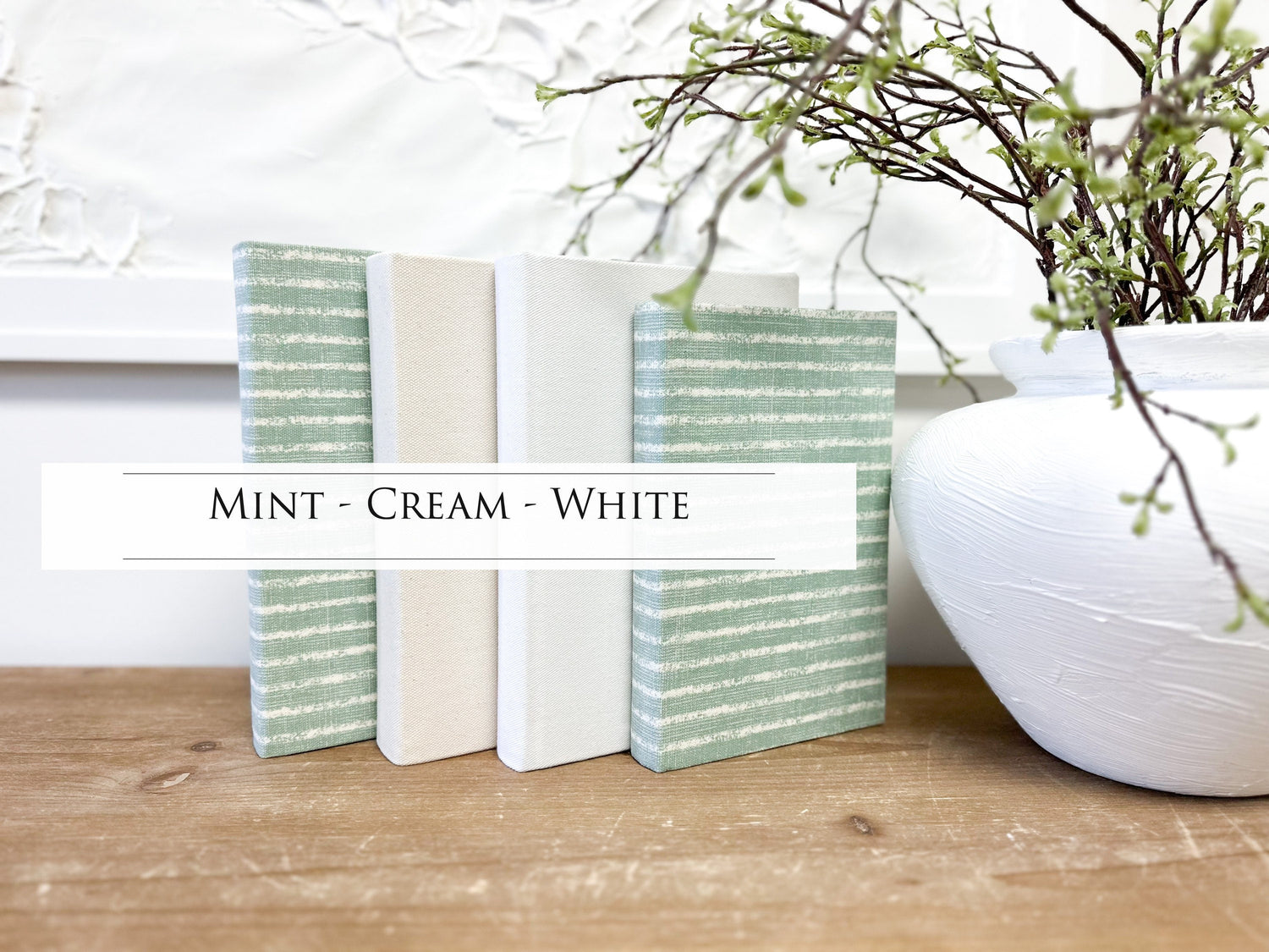 Mint Green Decorative Books, Fabric Covered Book Set for Shelf Decor