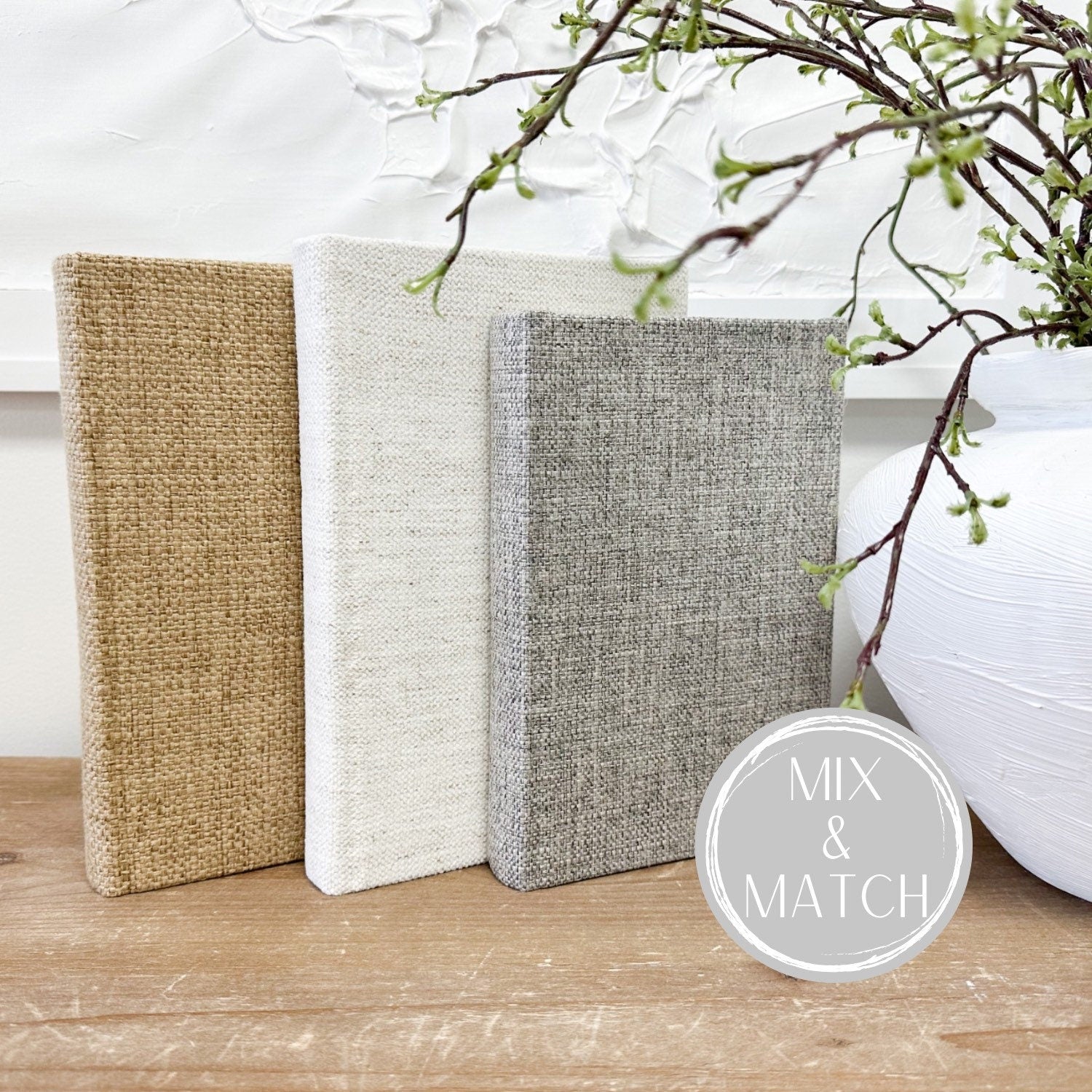 Linen Wrapped Books for Shelf Decor, Decorative Books, Book Set, Coffee Table Decor, Book Bundle