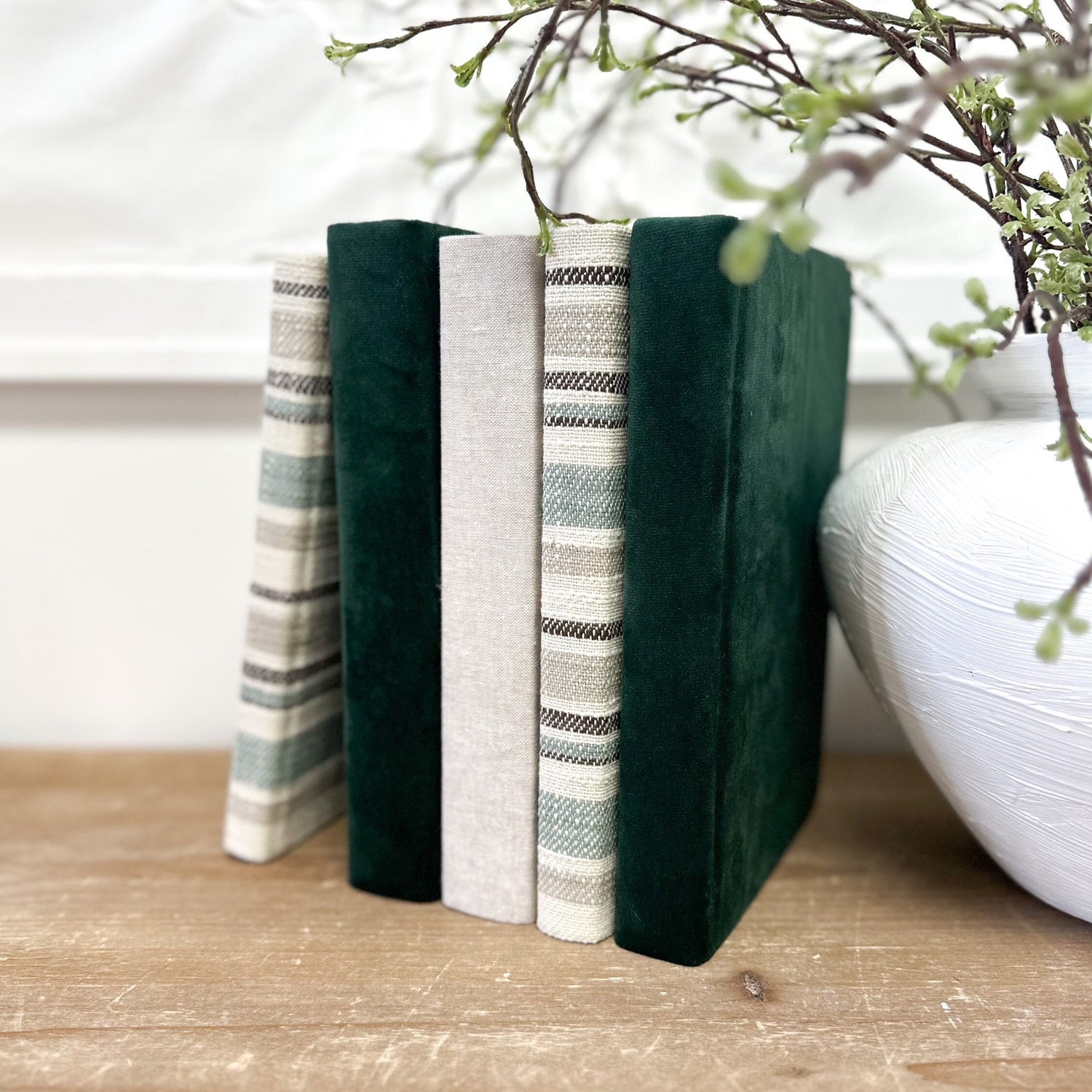 Linen Covered Books, Decorative Books, Green Velvet Designer Books