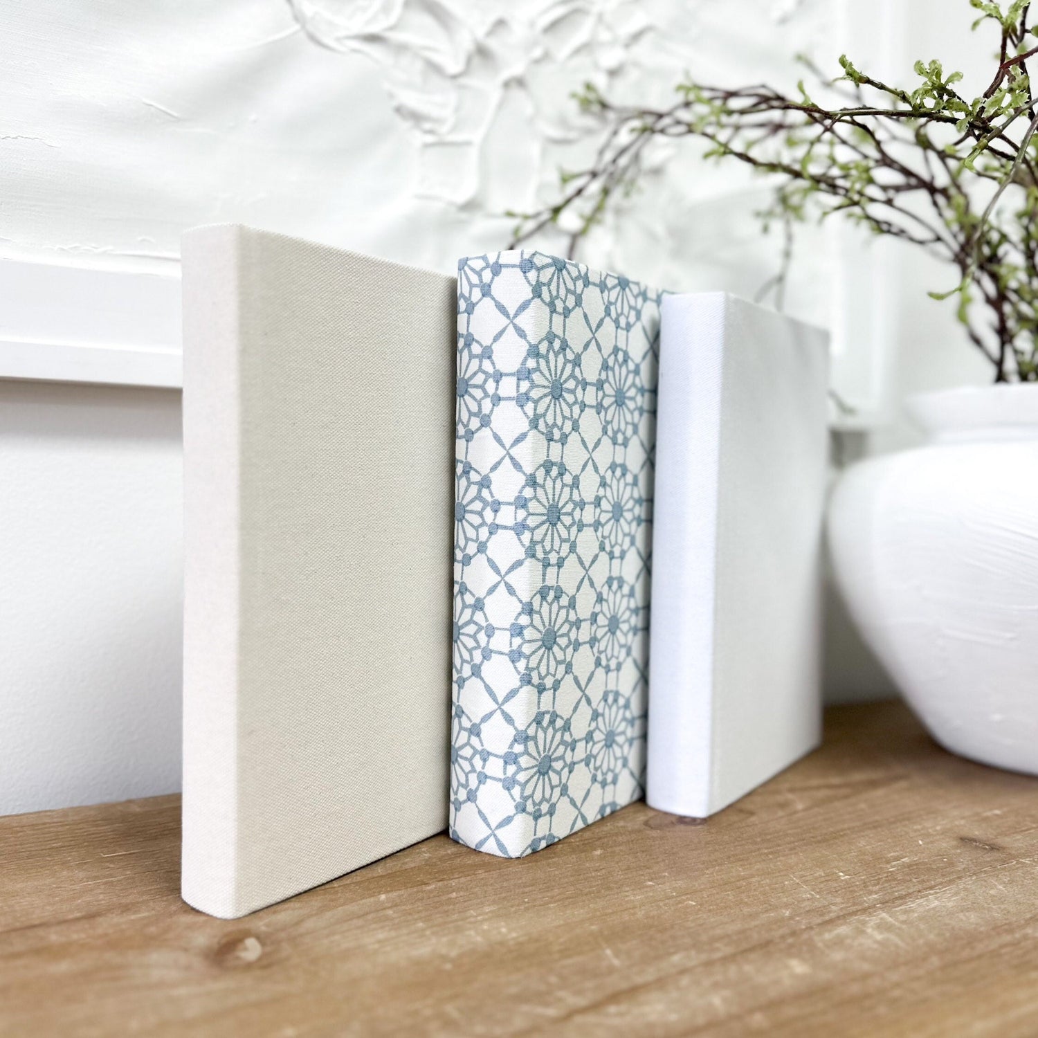 Blue Home Decor, Blue Decorative Books, Coastal Decor, Blue and Linen Shelf Decor, Book Bundle