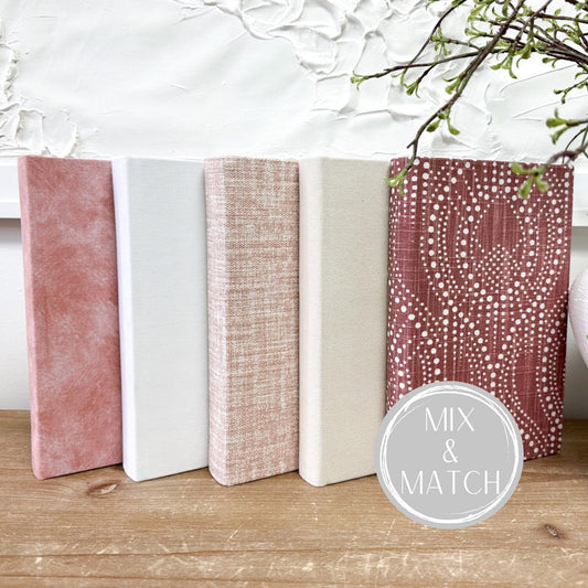 Blush Decorative Books for Shelf Decor, Fabric Wrapped, Designer Books, Book Set
