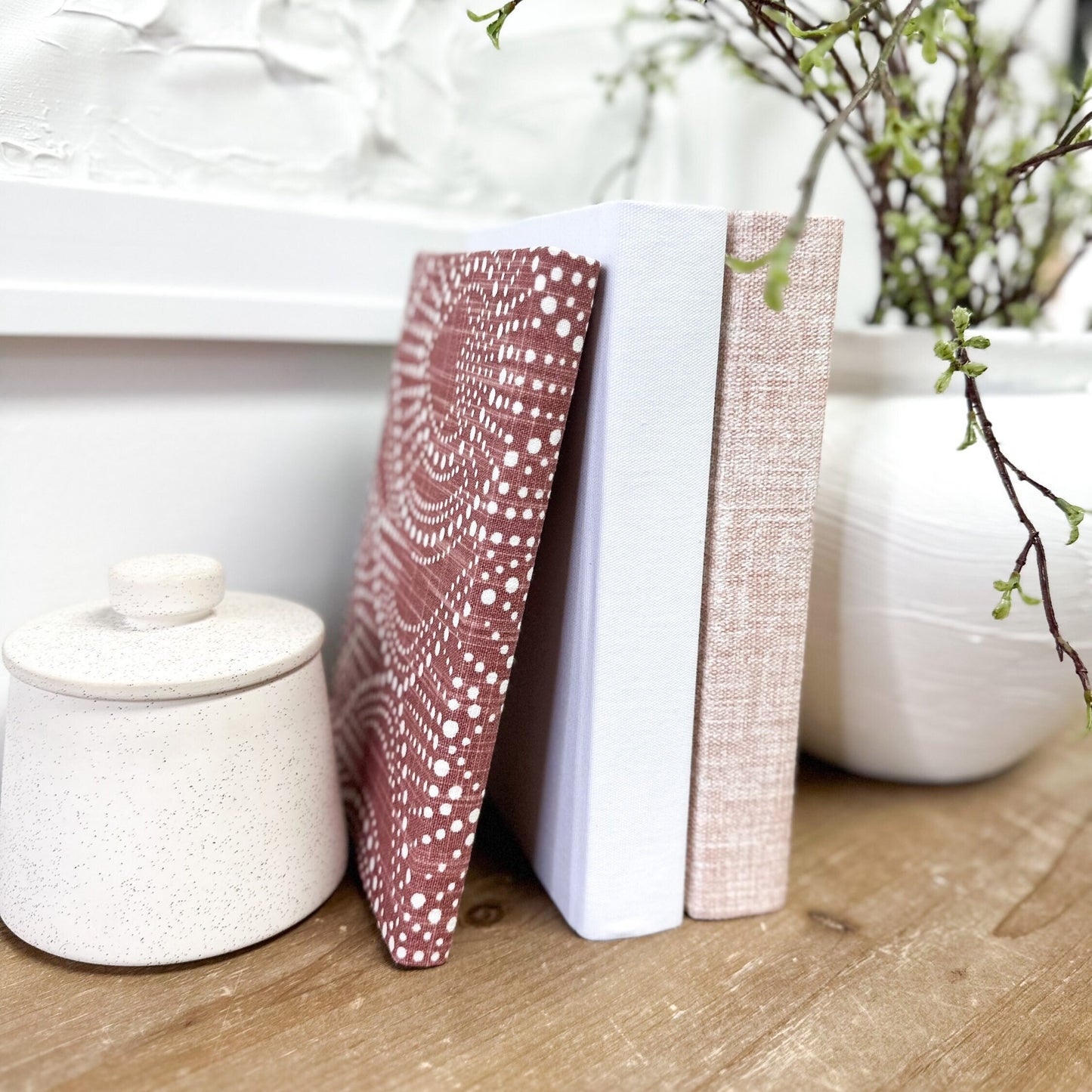 Blush Decorative Books for Shelf Decor, Fabric Wrapped, Designer Books, Book Set