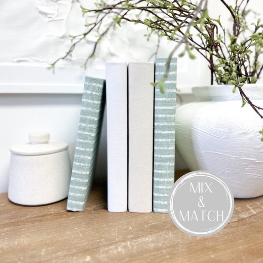 Mint Green Decorative Books, Fabric Covered Book Set for Shelf Decor