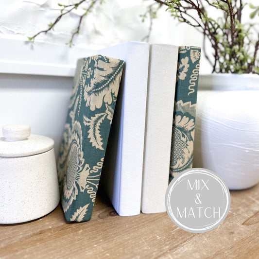 Green Decorative Books for Shelf Decor, Living Room Decor, Fabric Covered Books