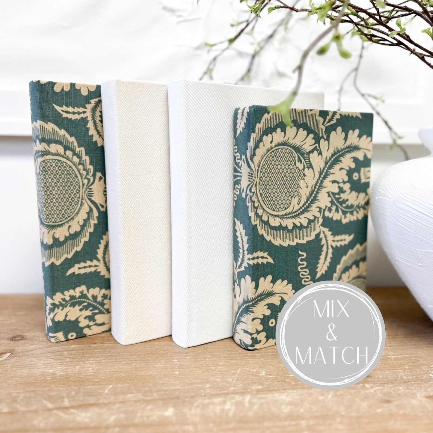 Green Decorative Books for Shelf Decor, Living Room Decor, Fabric Covered Books
