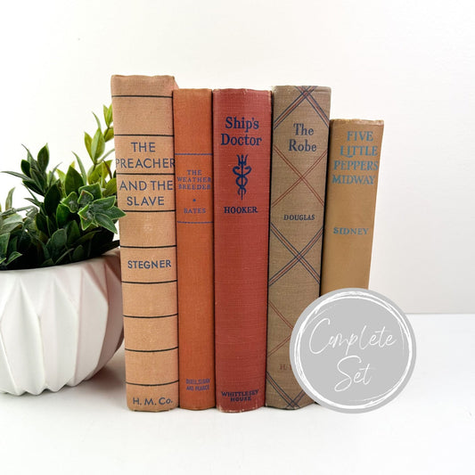 Staging Books, Orange and Blue Books for Decor, Vintage Home Decor