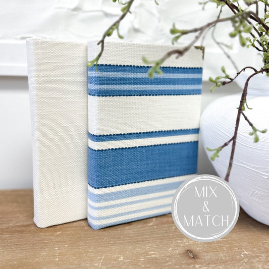 Blue Living Room Decorative Books, Fabric Covered Books, Shelf Decor, Coffee Table Decor