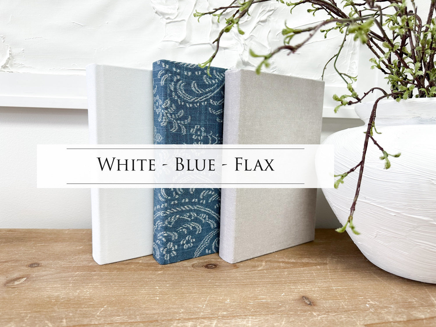 Blue Modern Home Decor, Fabric Covered Books, Coffee Table Decor