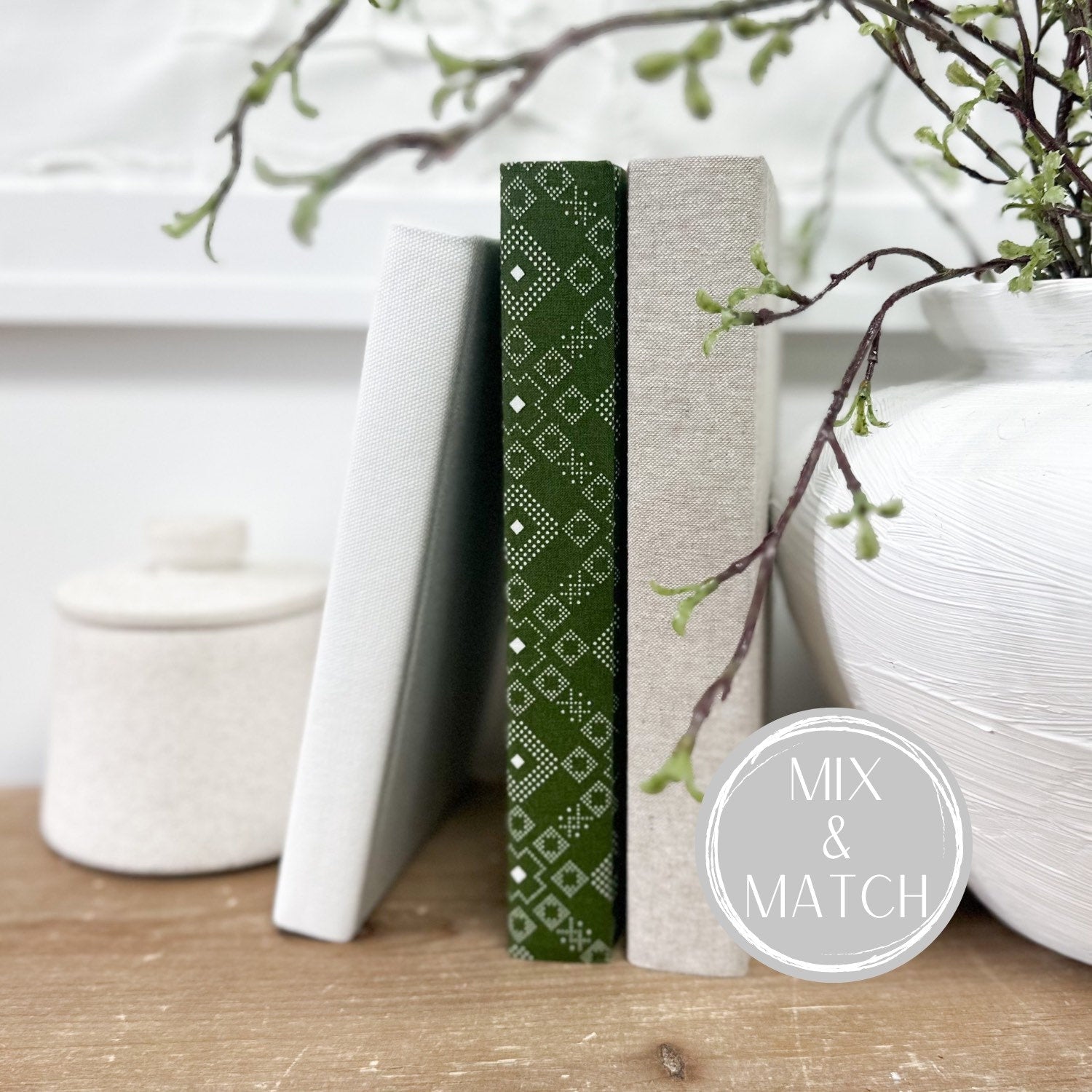 Green Home Decor, Decorative Book Set, Living Room Decor