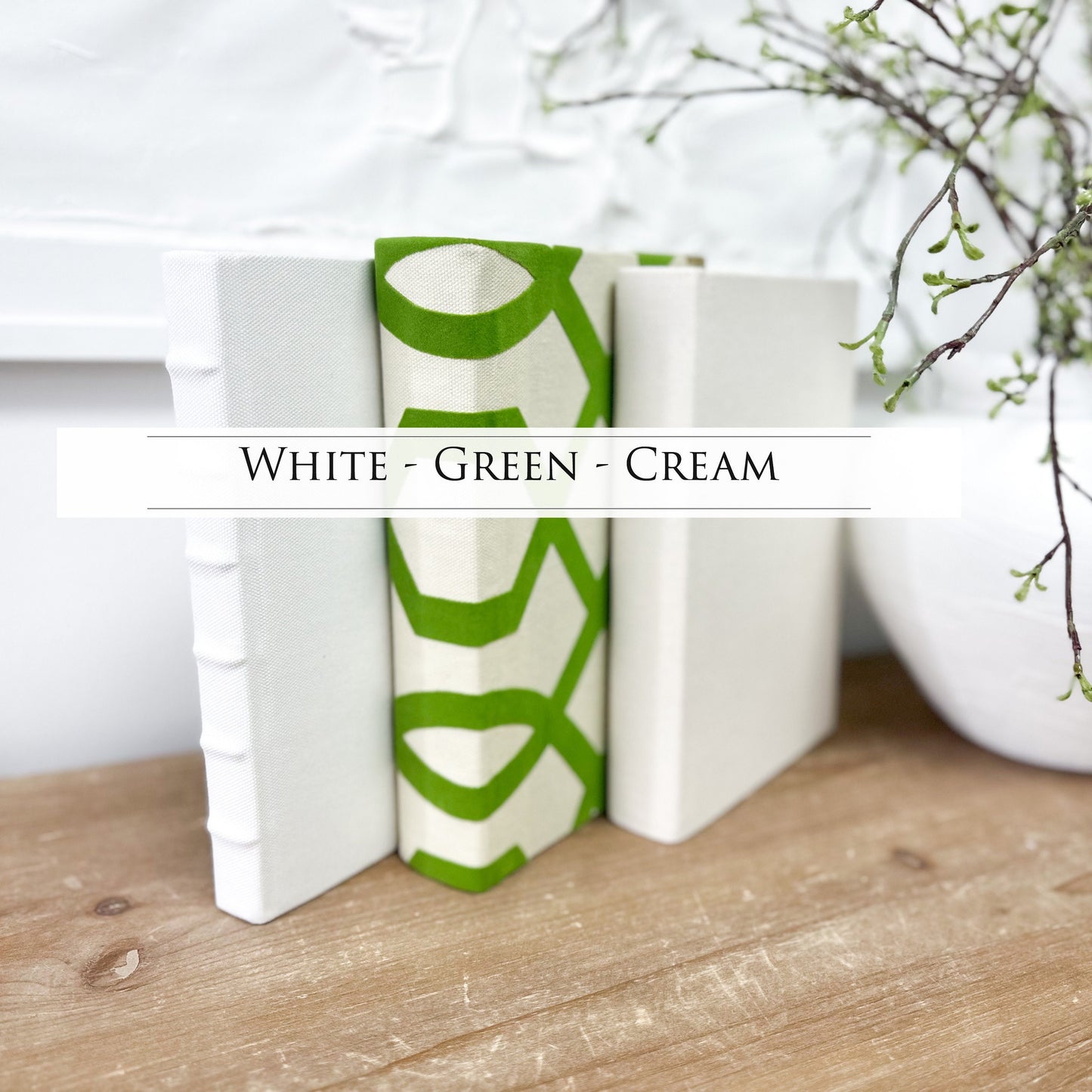 Green and Cream Home Decor, Books for Shelf Decor, Coffee Table Decor