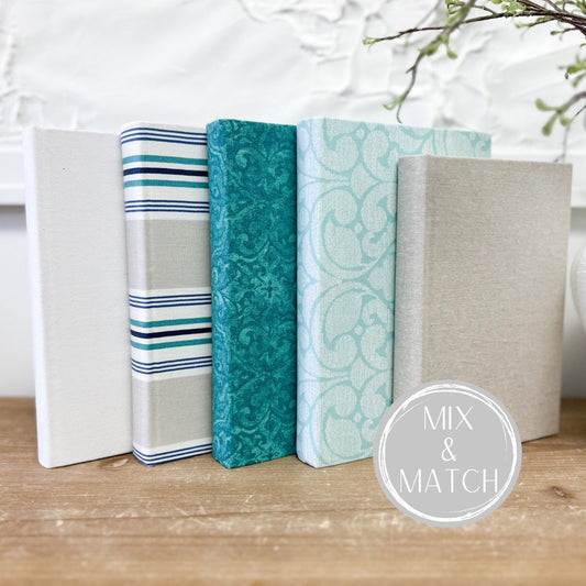 Teal Decorative Books for Home Decor, Fabric Covered Books for Bookshelf
