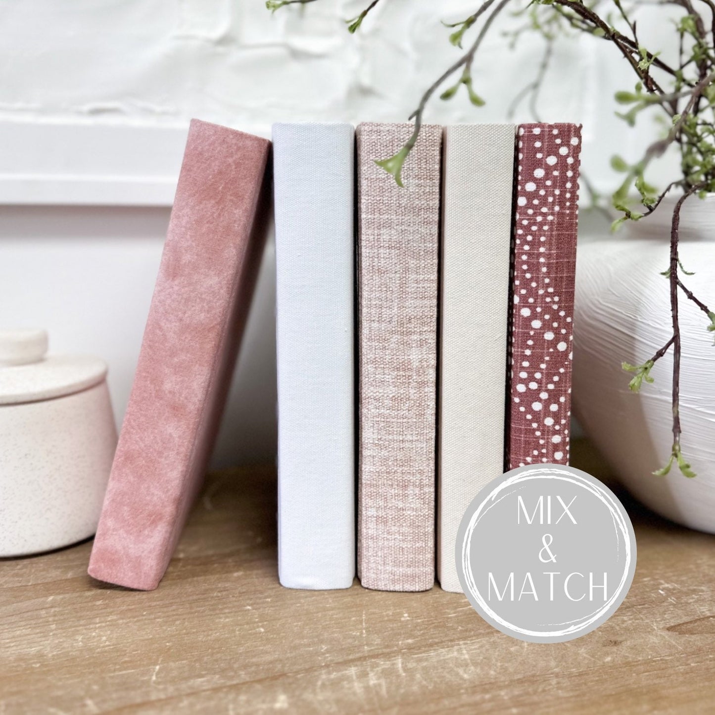 Blush Decorative Books for Shelf Decor, Fabric Wrapped, Designer Books, Book Set