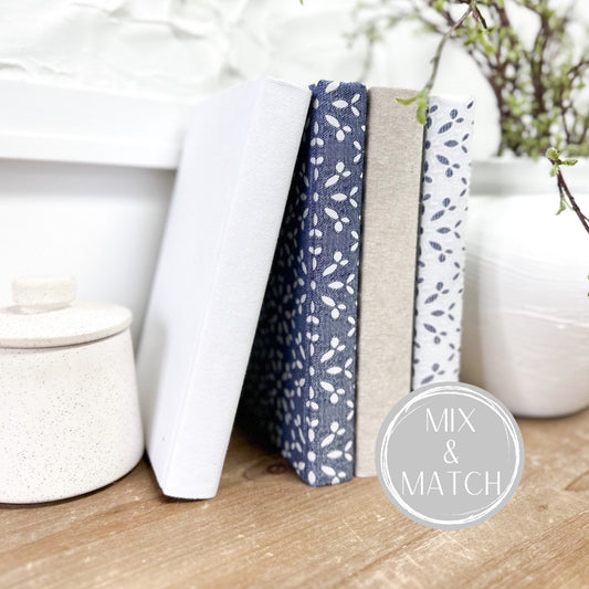 Decorative Book Set, Blue Shelf Decor, Fabric Covered Books