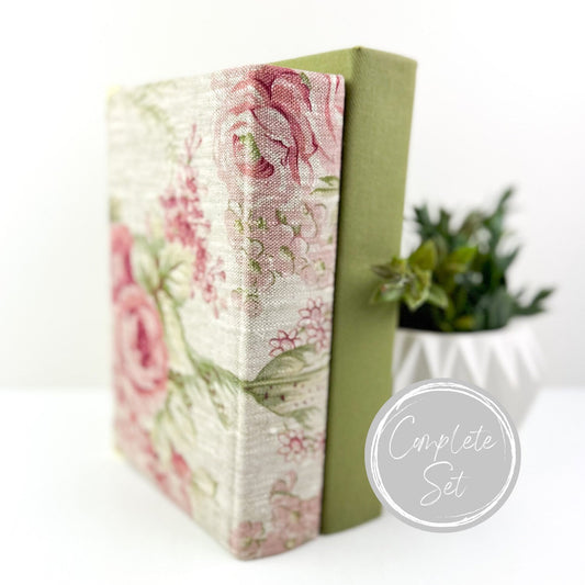 Floral Linen Wrapped Books for Shelf Decor, Decorative Books, Book Set, Coffee Table Decor, Book Bundle