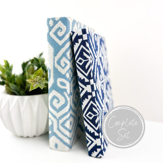 Blue Modern Living Room Decorative Books, Fabric Covered Books, Shelf Decor, Coffee Table Decor