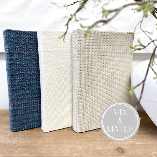 Blue Linen Wrapped Books for Shelf Decor, Decorative Books, Book Set, Coffee Table Decor, Book Bundle