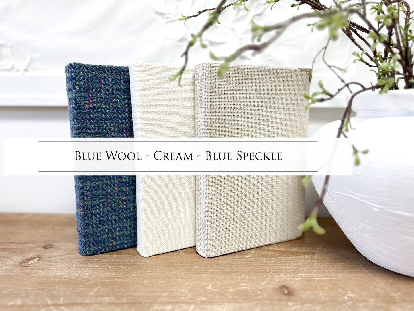 Blue Linen Wrapped Books for Shelf Decor, Decorative Books, Book Set, Coffee Table Decor, Book Bundle
