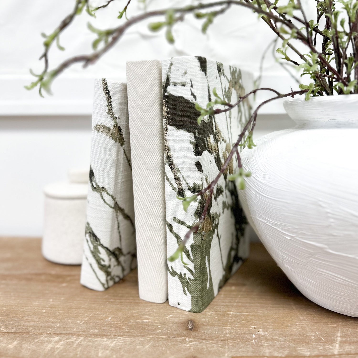 Fabric Wrapped Books for Shelf Decor, Marble Home Decor, Green Modern Decor