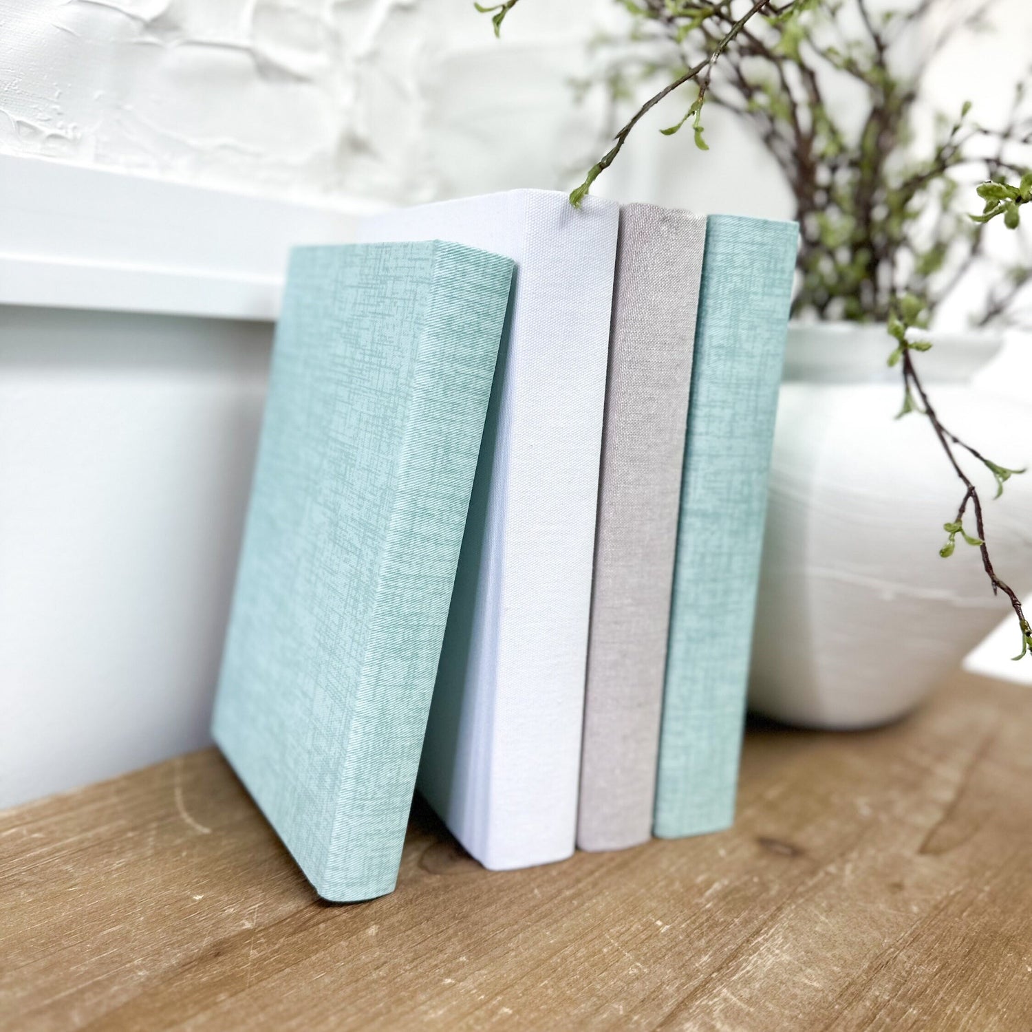 Modern Home Decor, Teal and Blue Shelf Decor, Staging Books for Living Room