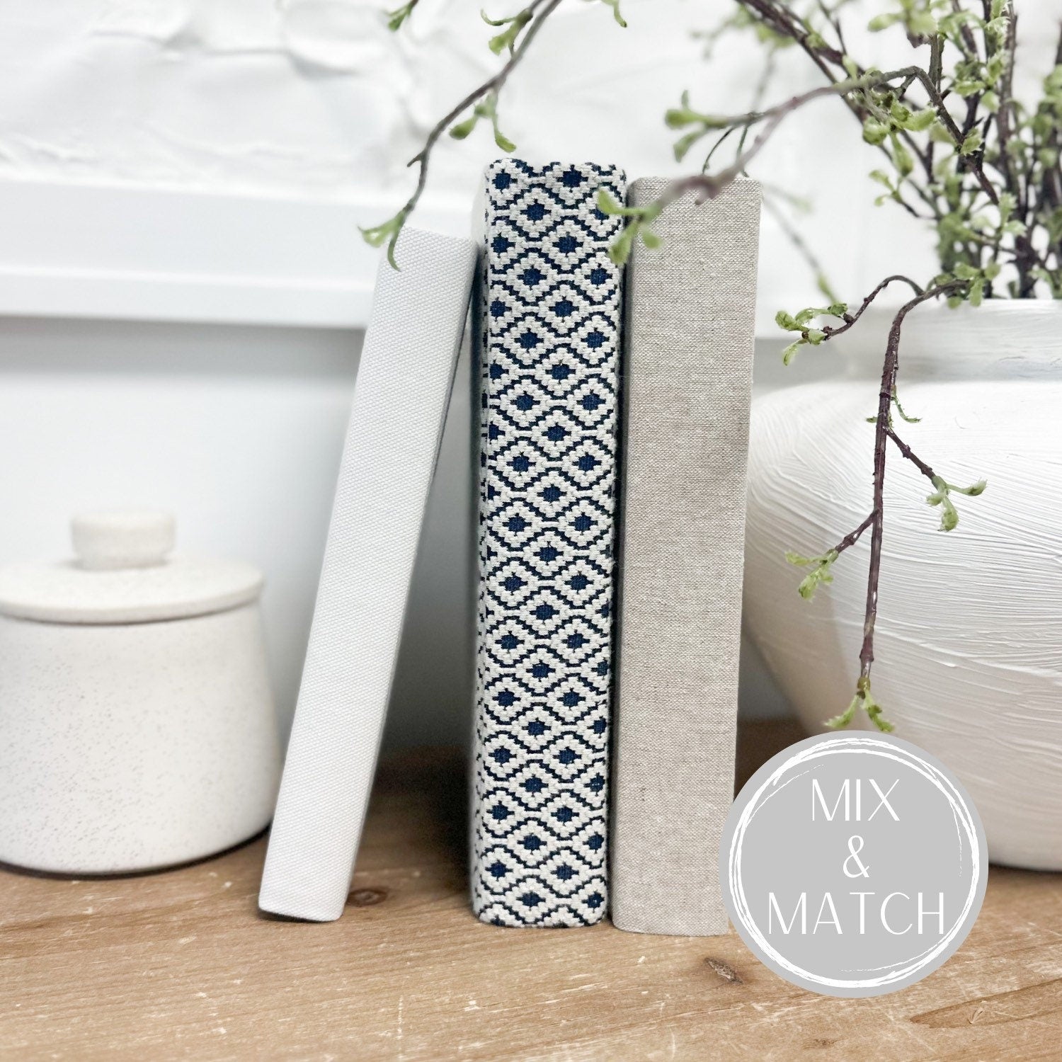 Blue Books for Shelf Decor, Fabric Covered Books, Decorative Books