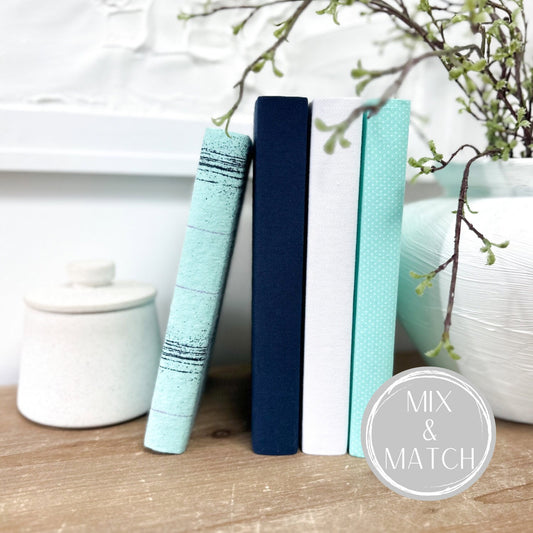 Teal Home Decor, Decorative Book Set, Fabric Covered Books, Shelf Decor